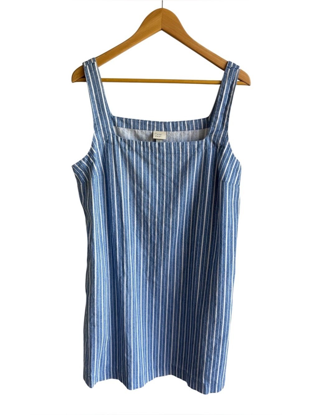 A New Day Striped Cotton Linen Blend Dress Sz L Lightweight Denim Sundress Short